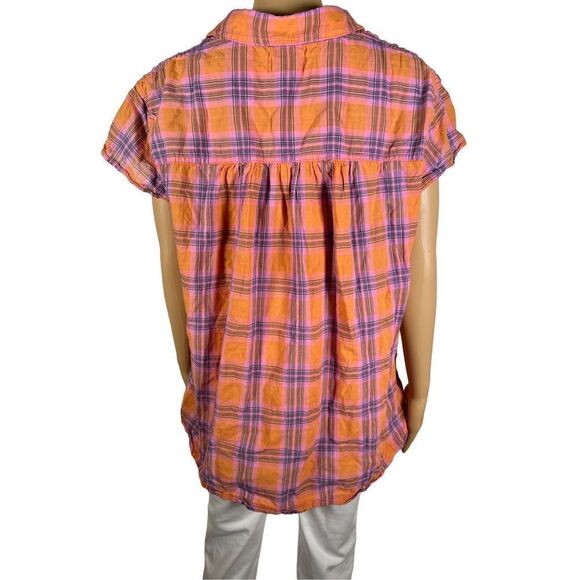 Anthropologie Women's Collared Buttons Front Short Cap Sleeve Plaid Blouse - Picture 2 of 6